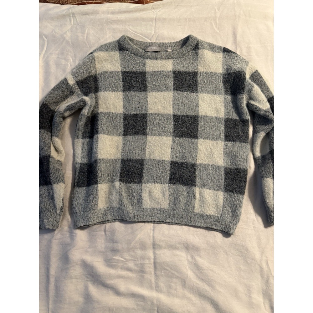 Cyrus Sweater Womens‎ Size Medium Grey Black Checkered